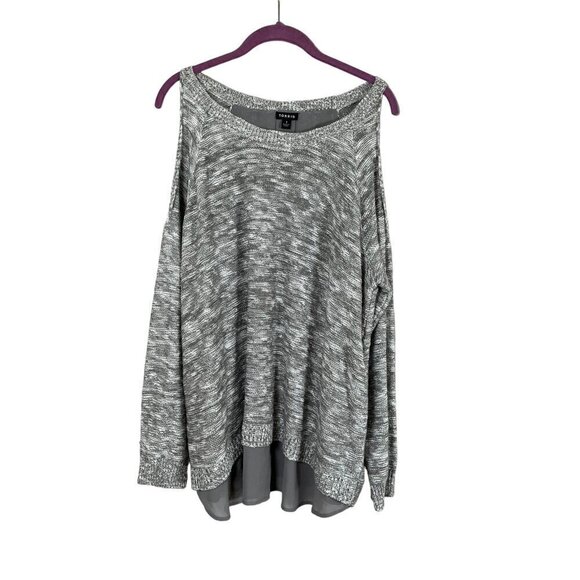Torrid Sweater Women 14 Gray Pullover Cold Shoulder Neutral Minimalist Festive - Picture 3 of 13